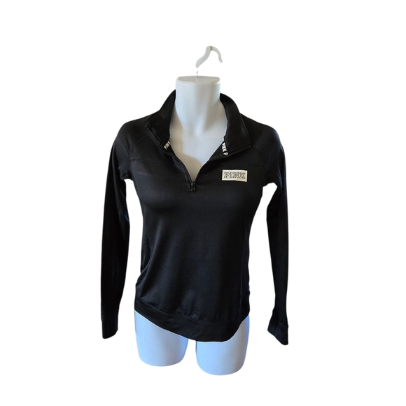 PINK Victoria's Secret Tops - PINK Victoria's Secret Black Quarter Zip Pullover Sweatshirt‎ Top Size S